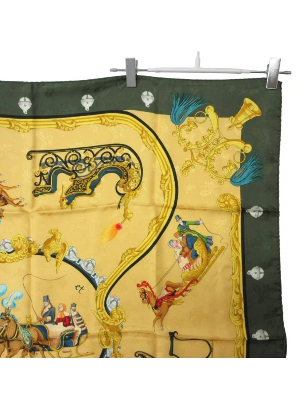 Hermes Scarf Carre 90 Plumes Et Grelots Silk Carriages Yellow
